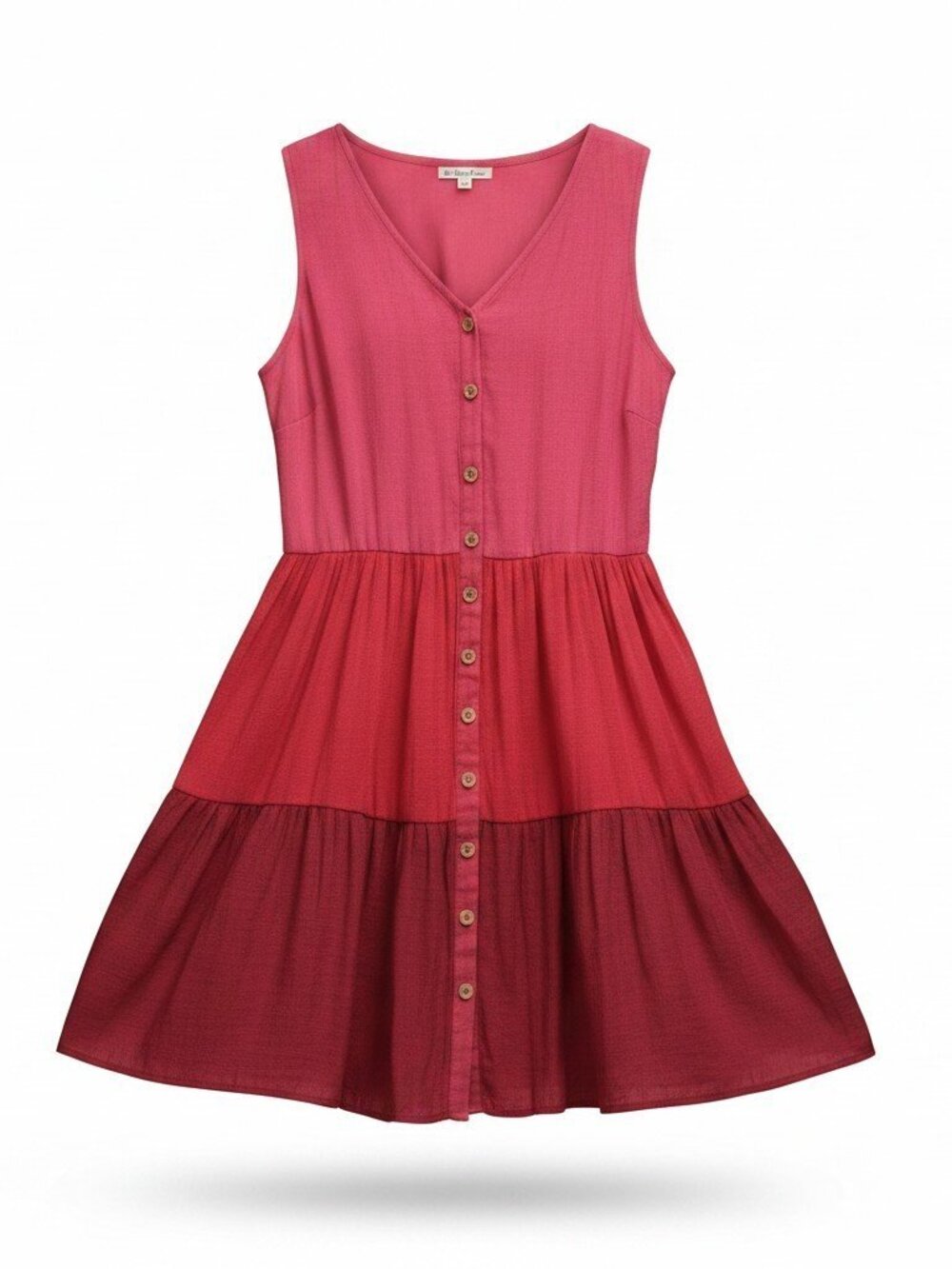 Indigo Rose 2X Pink Red Tiered Button Front Midi Dress